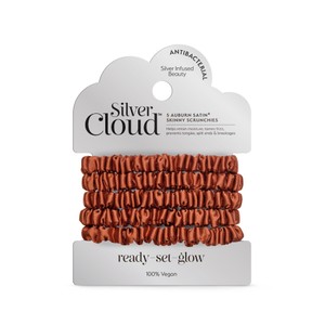 Silver Cloud Auburn Skinny Satin Scrunchies 5 Pack