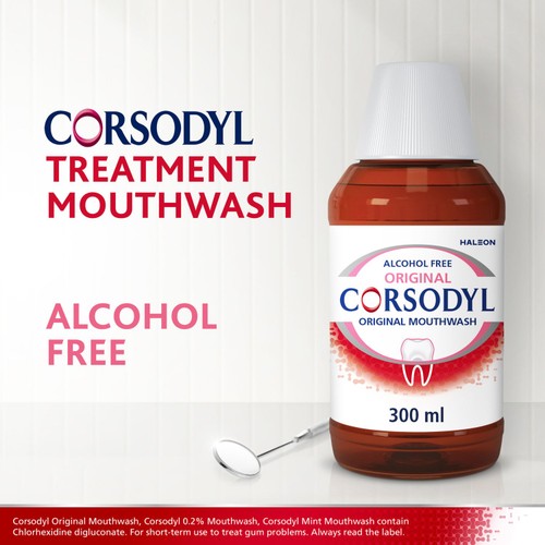 Corsodyl Medicated Antibacterial Mouthwash Original, Alcohol Free, 300ml