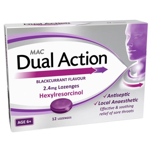 MAC Dual Action Blackcurrant 2.4mg Lozenges Hexylresorcinol