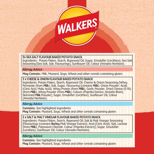 Walkers Baked Flavour Potato Snacks 6 x 22g
