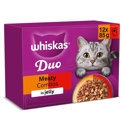 Whiskas 1+ Duo Meaty Combos Adult Wet Cat Food Pouches in Jelly