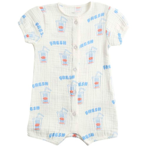M&S Unisex Pure Cotton Milkshake Print Romper, 6-9 M, Cream