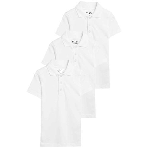 M&S Unisex Stain Resist Slim Fit School Polo Shirts, 5-6 Y, White