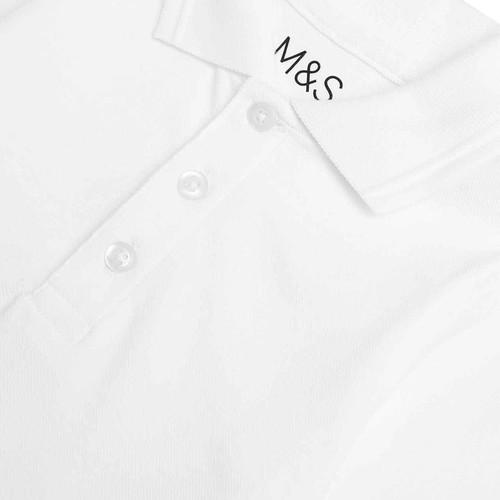 M&S Unisex Stain Resist Slim Fit School Polo Shirts, 8-9 Y, White