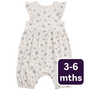 Cotton Floral Romper, 3-6 Months, Cream