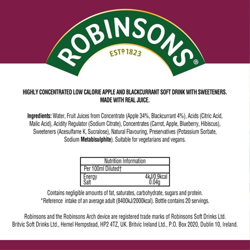 Robinsons Mini Apple & Blackcurrant No Added Sugar