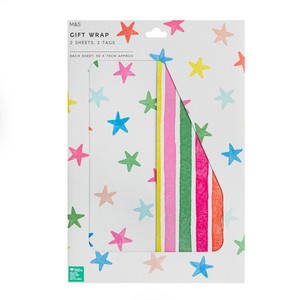 M&S Stripe & Star Gift Wrap Sheets With Tags