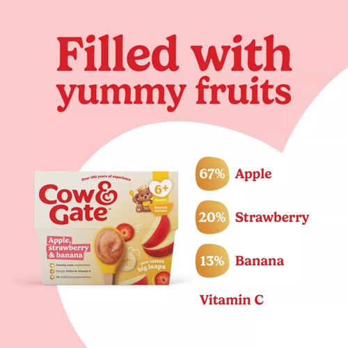 Cow & Gate Apple, Strawberry & Banana Baby Food Fruit Pots 6+ Months