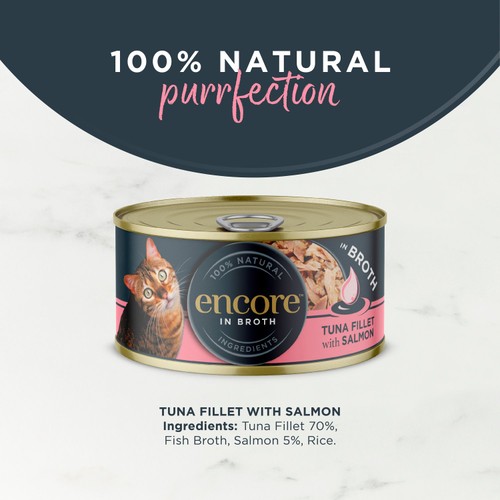 Encore Natural Wet Cat Food Tin Tuna Fillet with Salmon in Broth