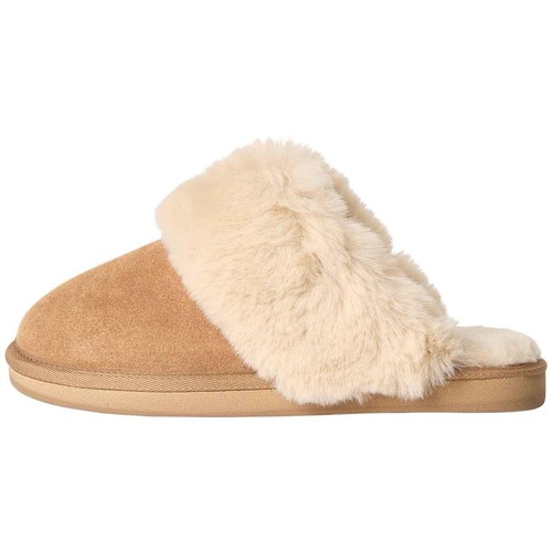 M&S Suede Faux Fur Trim Mule Slipper, Size 6, Chestnut