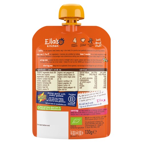 Ella's Kitchen Beef Chilli Con Carne Baby Food Pouch 7+ Months