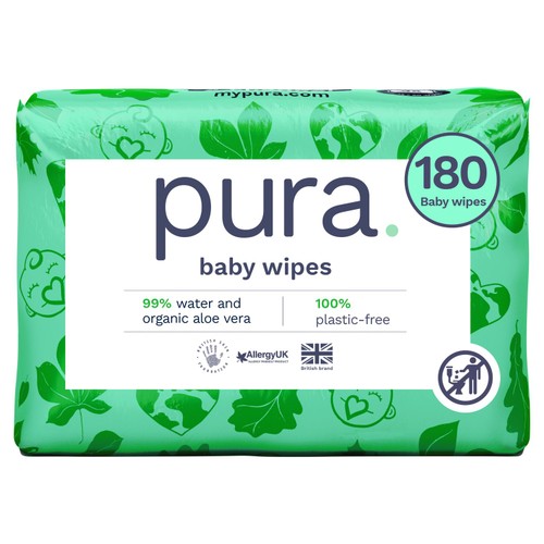 Pura Plastic Free Baby Wipes 3 x60pk