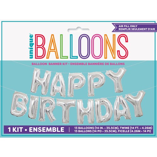 Silver Happy Birthday Balloon Banner Kit