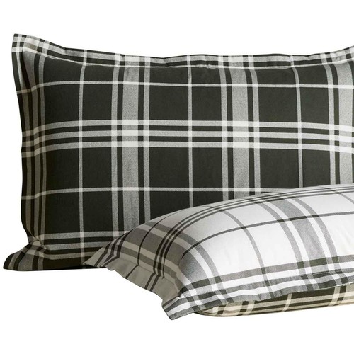 M&S Brushed Cotton Checked Bedding Set, King Size, Green