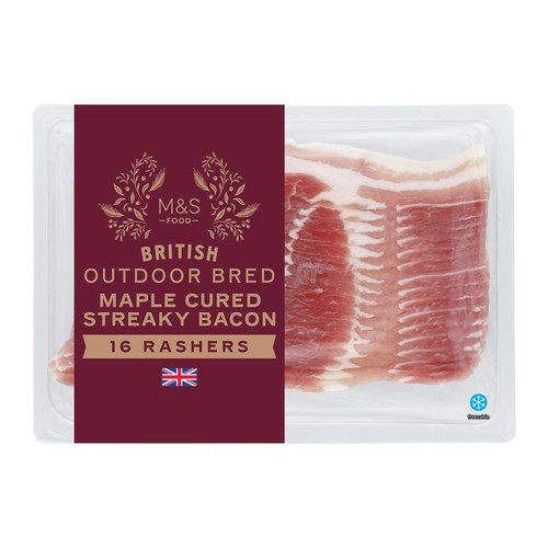 M&S British Outdoor Bred 16 Maple Cured Streaky Bacon Rashers