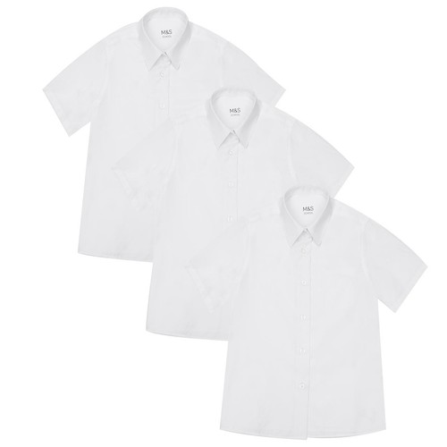 M&S Girls Easy Iron School Blouses, 7-8 Years, White