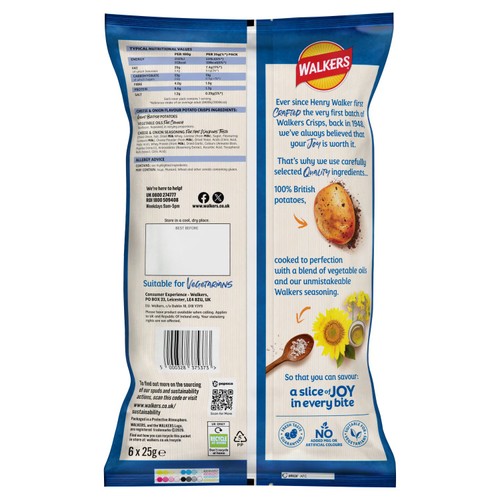 Walkers Cheese & Onion Multipack Crisps 6x25g