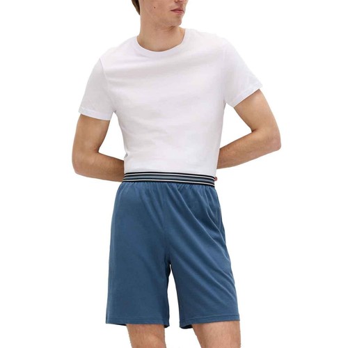 M&S Mens Pure Cotton Jersey Pyjama Shorts, M, Blue Mix