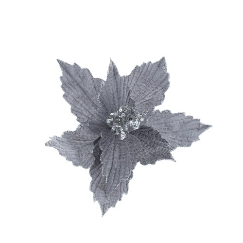 Silver Poinsettia Silver Glitter Clip 26cm