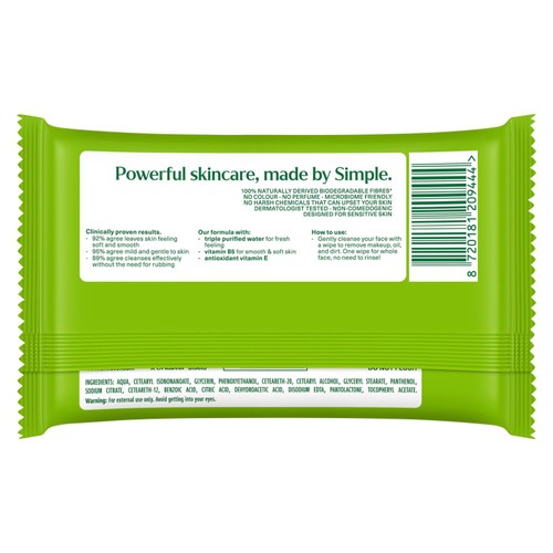 Simple Kind to Skin Biodegradable Face Wipes