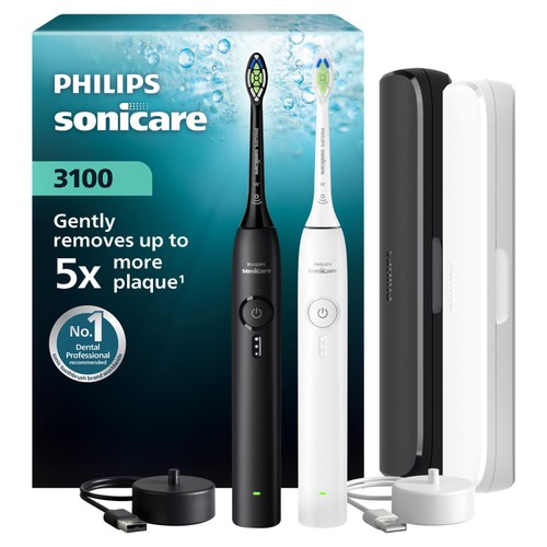Philips Series 3000 Dual Pack White & Black Electric Toothbrushes