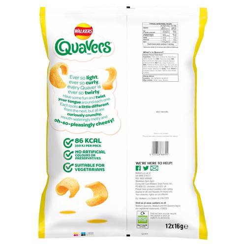 Walkers Quavers Cheese Multipack Snacks Crisps 12x16g