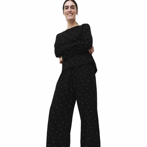M&S Womens Pure Cotton Printed Pyjama Set, Small, Black Mix