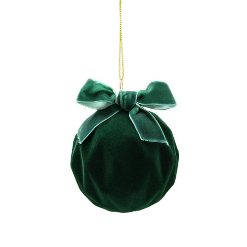 Hexagonal Green Flocked Ball with Bow 8cm