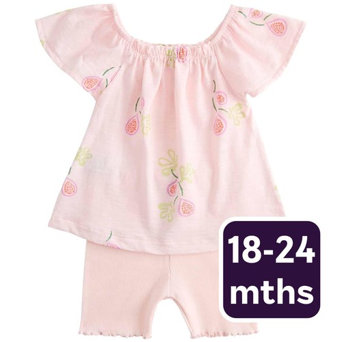 M&S Cotton Jersey Fruit Print Top and Shorts, 18-24 Months, Pink