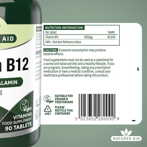 Natures Aid Vitamin B12 Supplement Tablets 1000ug 
