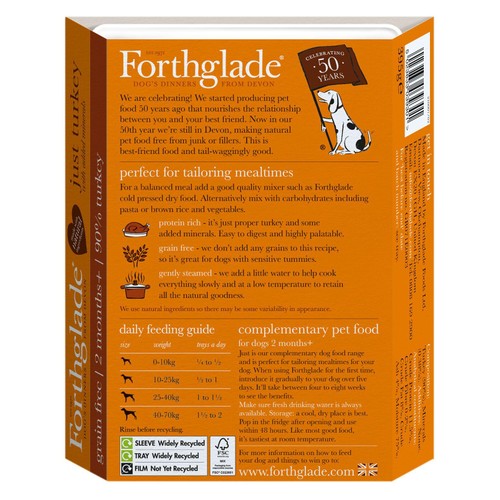 Forthglade Complementary Grain Free Wet Dog Food Just 90% Turkey