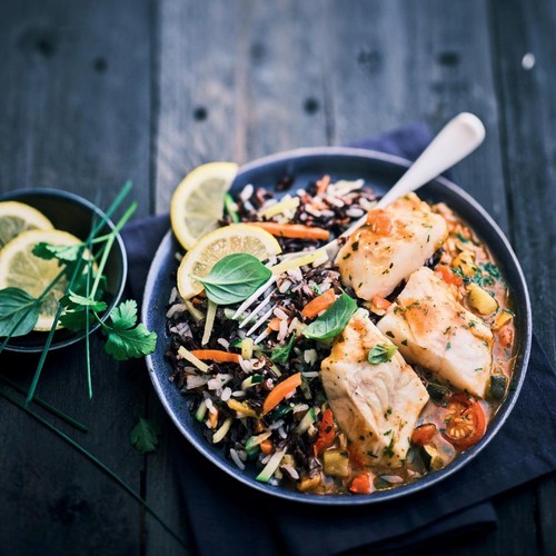 Picard Cod with Camargue Rice & Sauce Vierge