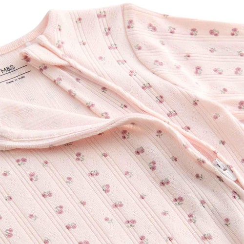 M&S Autumnal FloralPopper Footed Sleepsuit 12-18 Months, Pale Blush