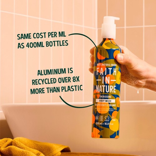 Faith In Nature Grapefruit & Orange Body Wash 500ml in Aluminium Bottle