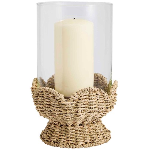 M&S Seagrass Scallop Edge Hurricane Lantern, Natural