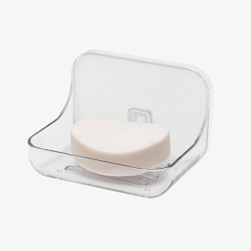 Addis Invisifix Bathroom Soap Dish Tray with Wall Mount Storage, Clear