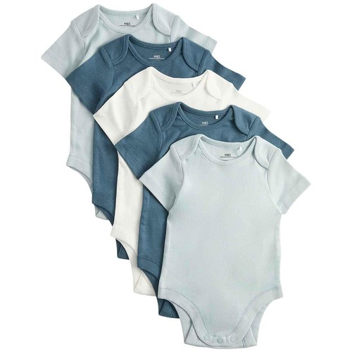 M&S Short Sleeve Plain Bodysuits, 0-3 Months, Aqua Marine