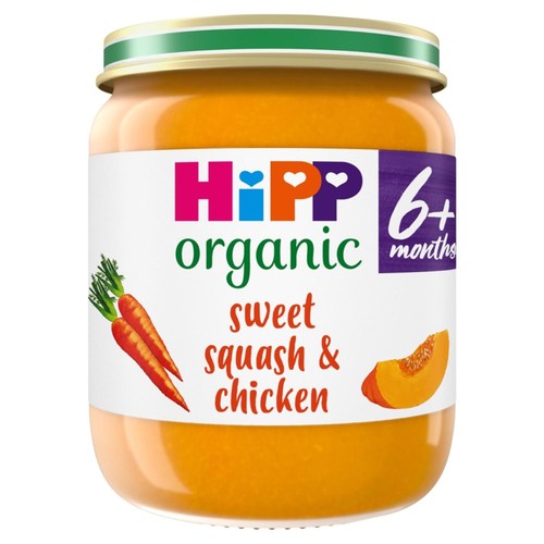 HiPP Organic Sweet Squash & Chicken Baby Food Jar 6 Months, 125g HiPP Organic Sweet Squash & Chicken Baby Food Jar 6 Months, 125g