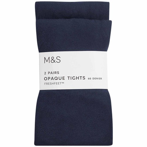 M&S Girls 60 Denier School Tights, 7-8 Years, Navy