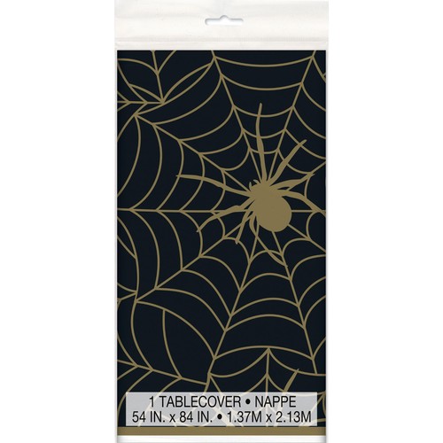 Halloween Table Cover Spider Web White, Black & Gold