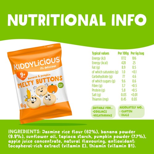 Kiddylicious Banana & Pumpkin Melty Buttons Baby Snacks