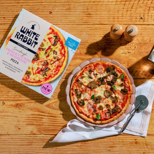 White Rabbit Gluten Free Sourdough Proscuitto Ham & Mushroom Pizza