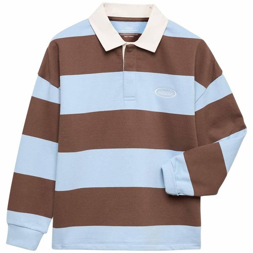 M&S Back To Cool Stripe Rugby Sweat, 7-8 Years, Brown