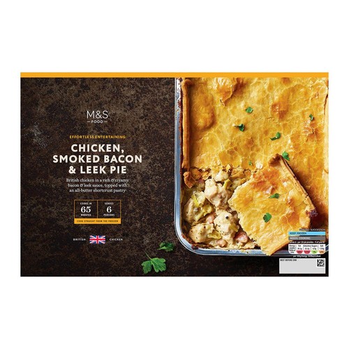 M&S Chicken, Smoked Bacon and Leek Pie Frozen Serves 6