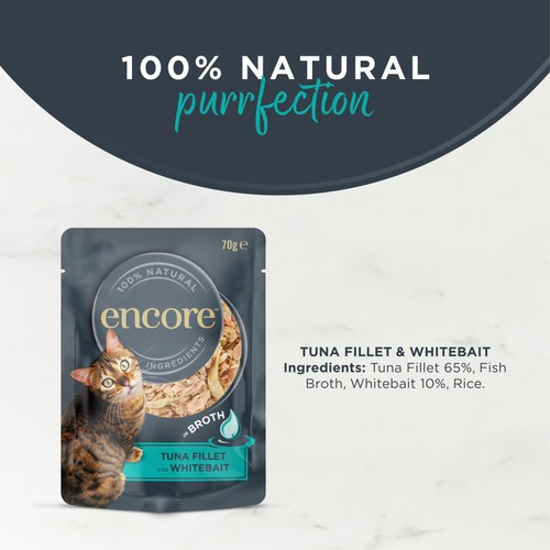 Encore Natural Wet Cat Food Pouch Tuna Fillet with Whitebait in Broth