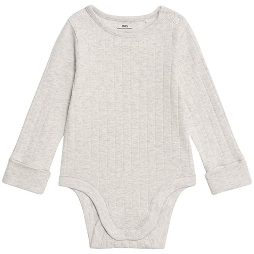 M&S Boys Cotton-Rich Rib Long Sleeve Bodysuits 2-3 Years Green Mix