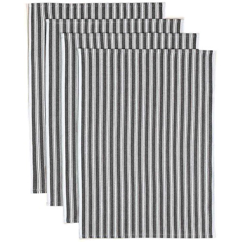 M&S Set of 4 Cotton Rich Basket Weave Tea Towels, Dark Grey