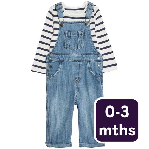 M&S Denim Dungaree, 0-3 Months, Dark Denim