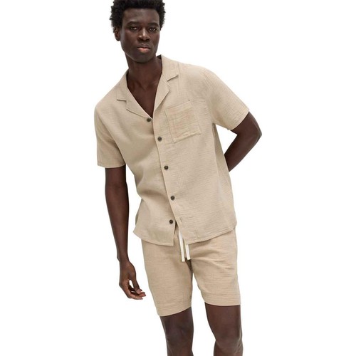 M&S Mens Pure Cotton Textured Loungewear Top, L, Putty Mix