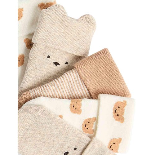 M&S Spencer Bear Socks, 6-12 M, Beige Mix